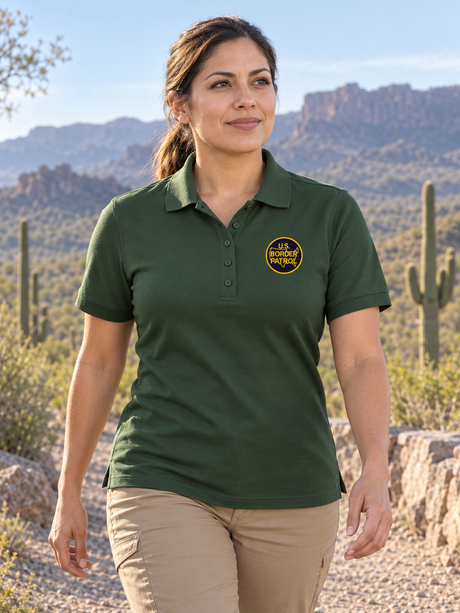 Border Patrol Polo Shirt - Women's Short Sleeve — Dark Green lifestyle view