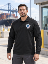 TACTICAL Dept of Homeland Security Polo- Men's Long Sleeve — Black lifestyle view