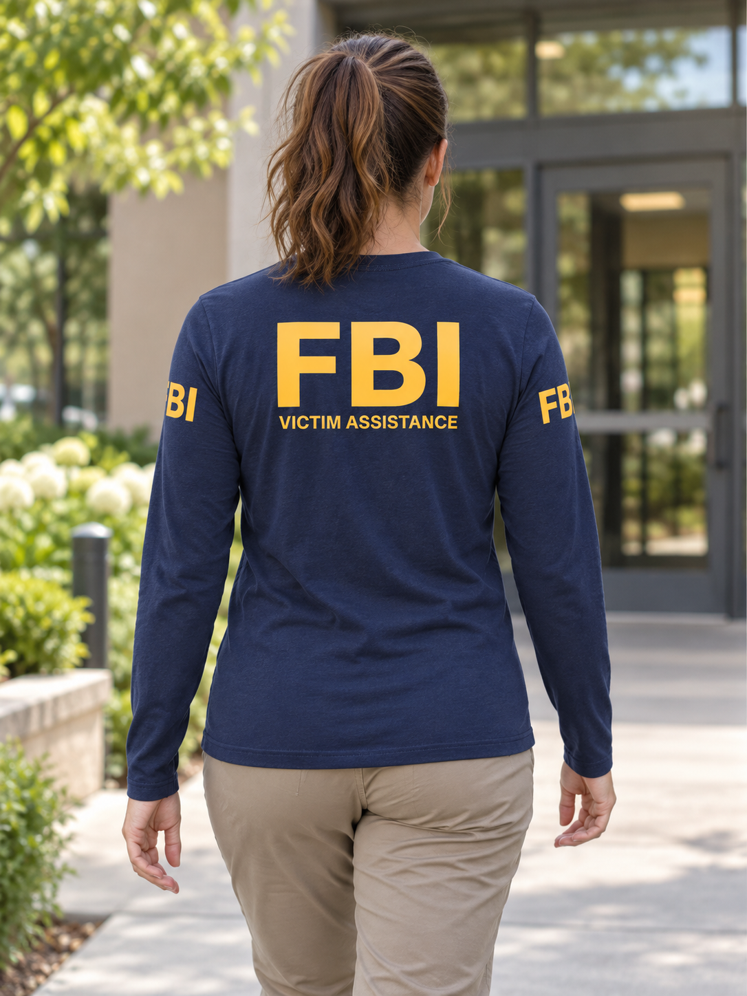 FBI Victim Assistance Agency Identifier T Shirt - Long Sleeve — Navy Blue lifestyle view
