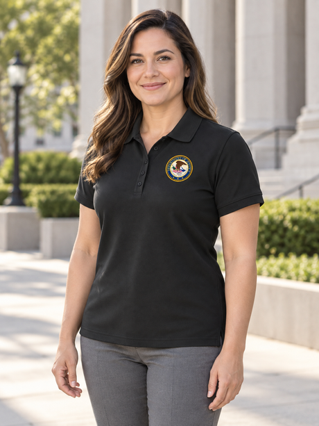 Department of Justice Polo Shirt - Women's Short Sleeve — Black lifestyle view