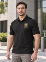 DOJ FBI Polo Shirt - Men's Short Sleeve — Black lifestyle view