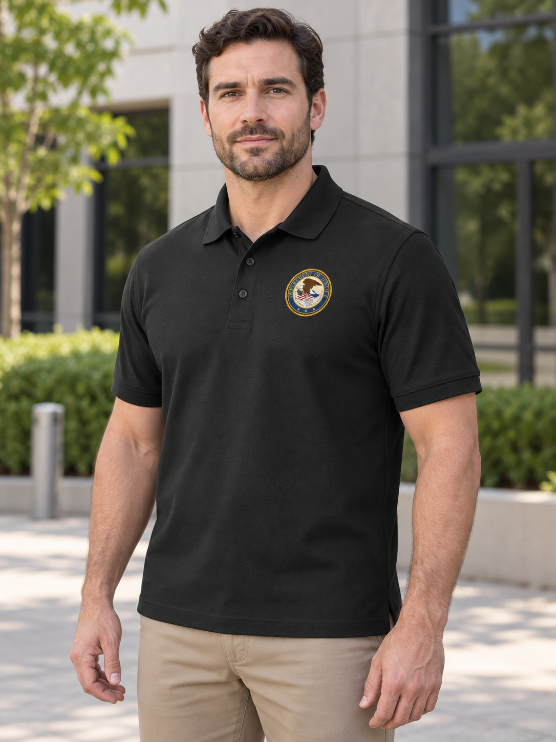 DOJ DEA Polo Shirt - Men's Short Sleeve — Black lifestyle view