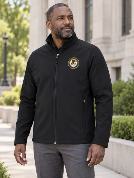 Department of Justice - Men's Soft Shell — Black lifestyle view
