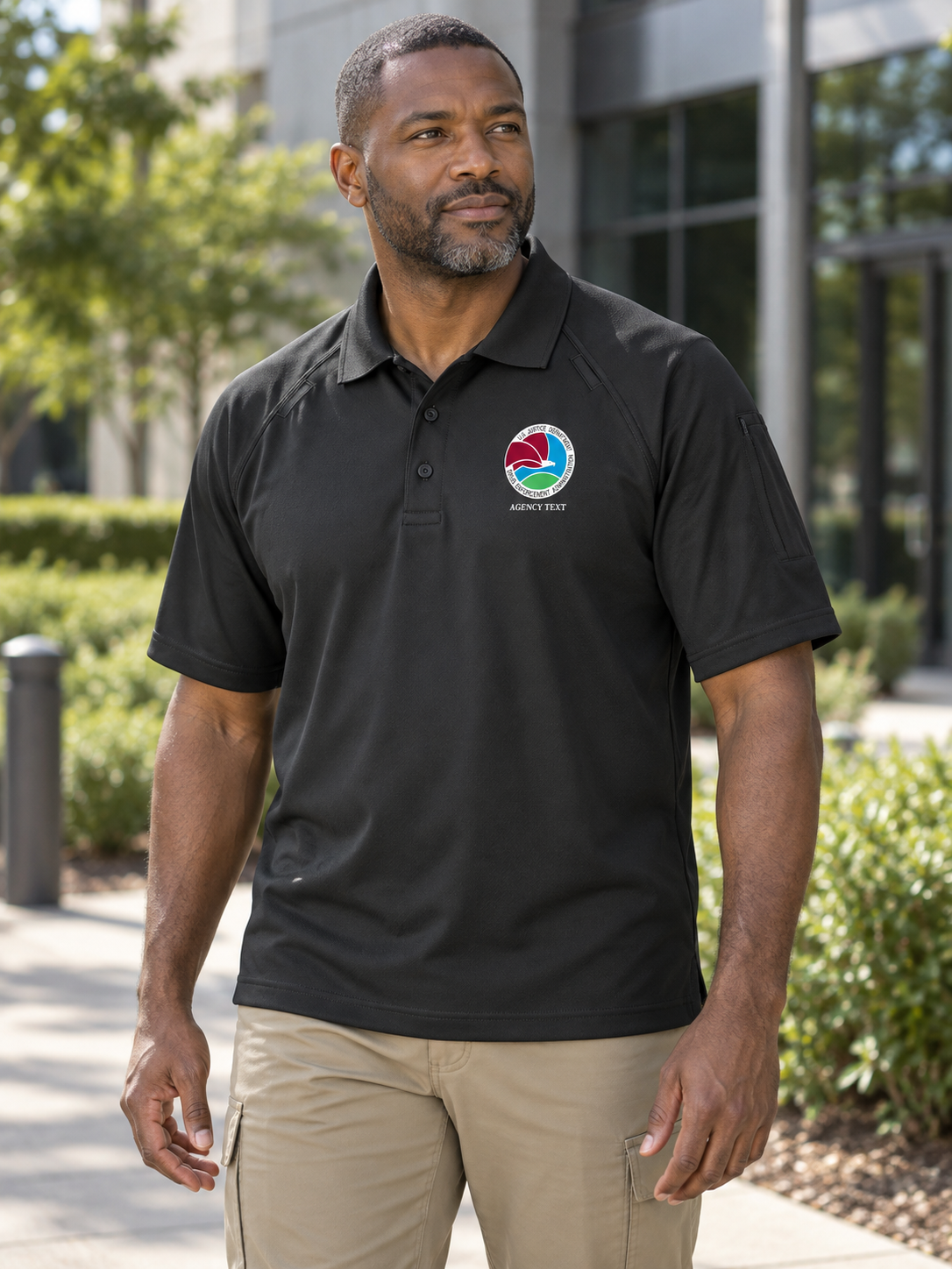TACTICAL Drug Enforcement Administration Polo- Men's Short Sleeve — Black lifestyle view
