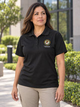 DEA Women's Tactical Short Sleeve Polo — Black lifestyle view