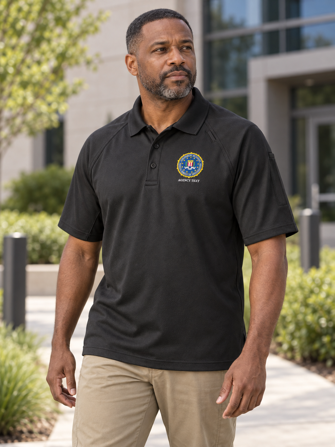 TACTICAL Federal Bureau of Investigation Polo - Men's Short Sleeve — Black lifestyle view