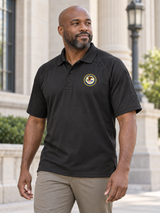 TACTICAL Department of Justice Polo- Men's Short Sleeve — Black lifestyle view