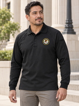 TACTICAL Department of Justice Polo- Men's Long Sleeve — Black lifestyle view