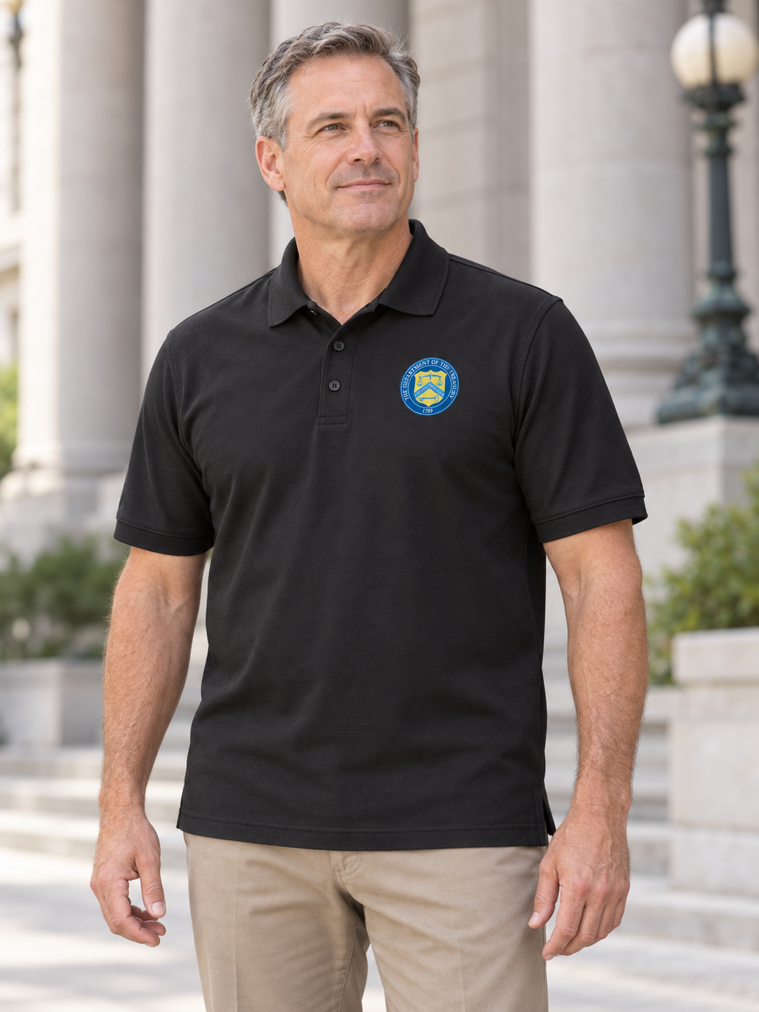 Department of the Treasury Polo Shirt - Men's Short Sleeve — Black lifestyle view
