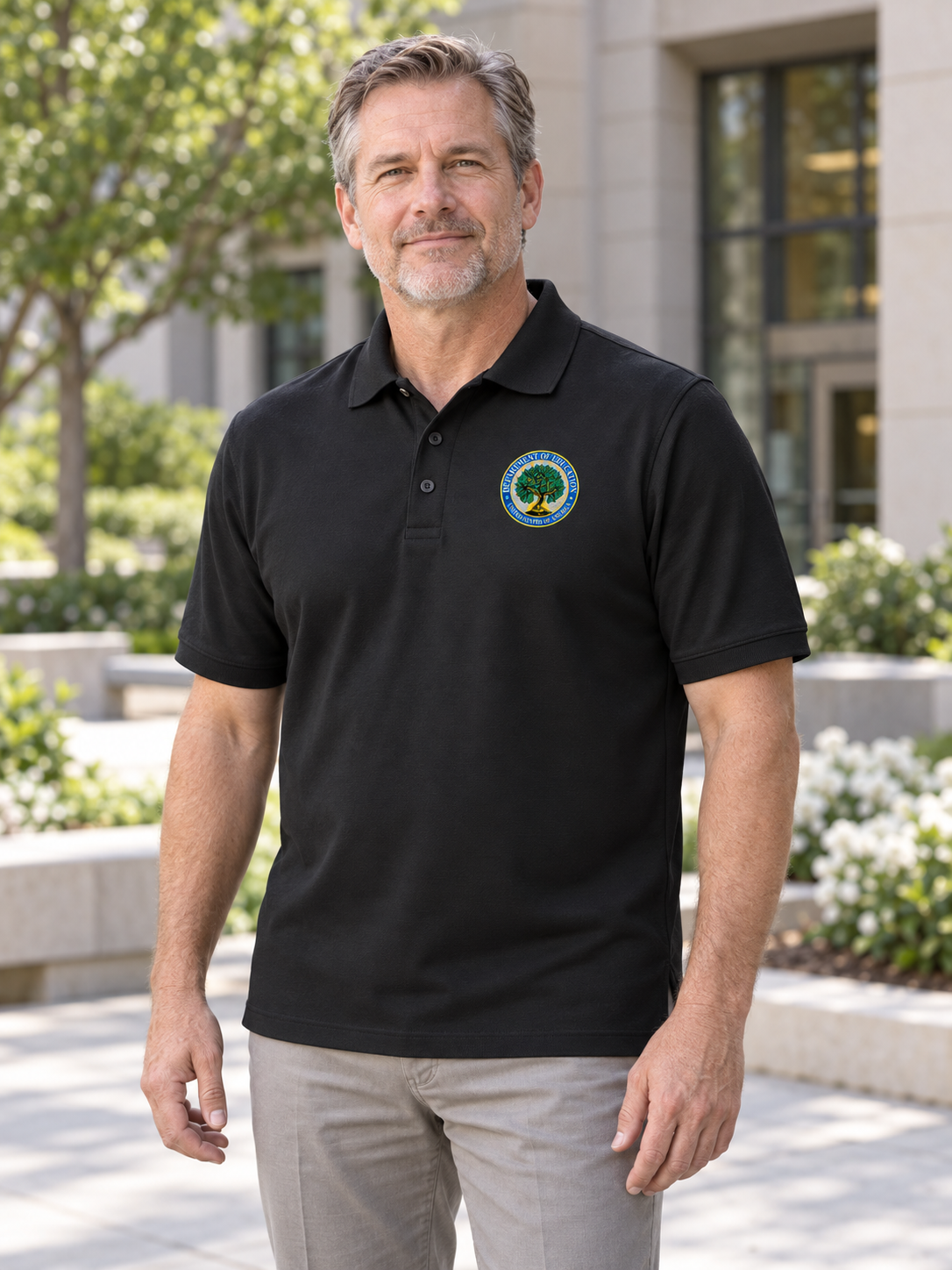 US Department of Education Polo Shirt - Men's Short Sleeve — Black lifestyle view