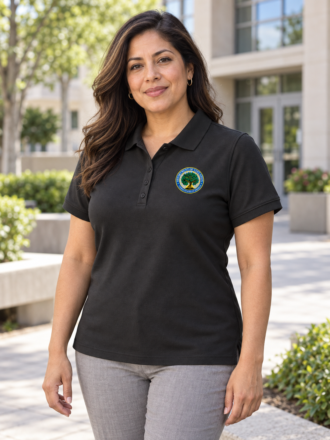 US Department of Education Polo Shirt - Women's Short Sleeve — Black lifestyle view