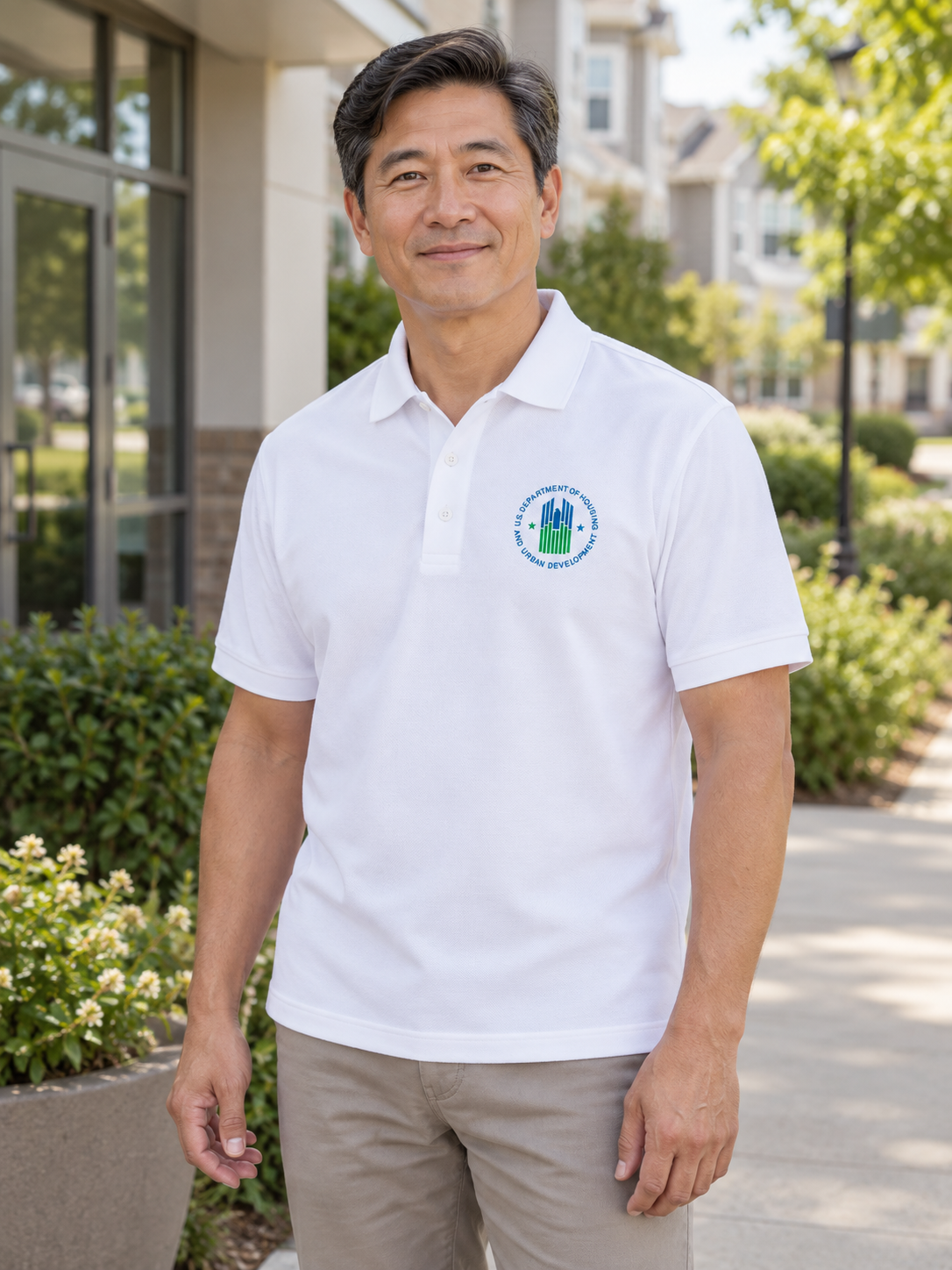 HUD Polo Shirt - Men's Short Sleeve — White lifestyle view