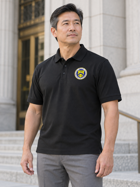 Treasury- Inspector General for Tax Administration Polo Shirt - Men's Short Sleeve — Black lifestyle view