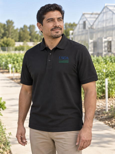 USDA Polo Shirt - Men's Short Sleeve — Black lifestyle view