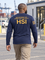 DHS HSI Agency Identifier T Shirt - Long Sleeve — Navy Blue lifestyle view