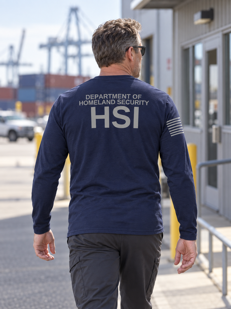 SUBDUED HSI Agency Identifier T Shirt - Long Sleeve — Navy Blue lifestyle view
