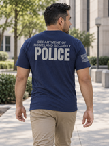 SUBDUED DHS POLICE Agency Identifier T Shirt - Short Sleeve — Navy Blue lifestyle view