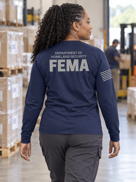 SUBDUED DHS FEMA Agency Identifier T Shirt - Long Sleeve — Navy Blue lifestyle view
