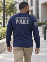 SUBDUED DHS POLICE Agency Identifier T Shirt - Long Sleeve — Navy Blue lifestyle view