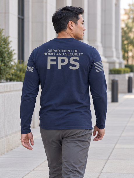 SUBDUED DHS FPS Agency Identifier T Shirt - Long Sleeve — Navy Blue lifestyle view