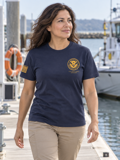 DHS U.S. Coast Guard Auxiliary Agency Identifier T Shirt - Short Sleeve — Navy Blue lifestyle view
