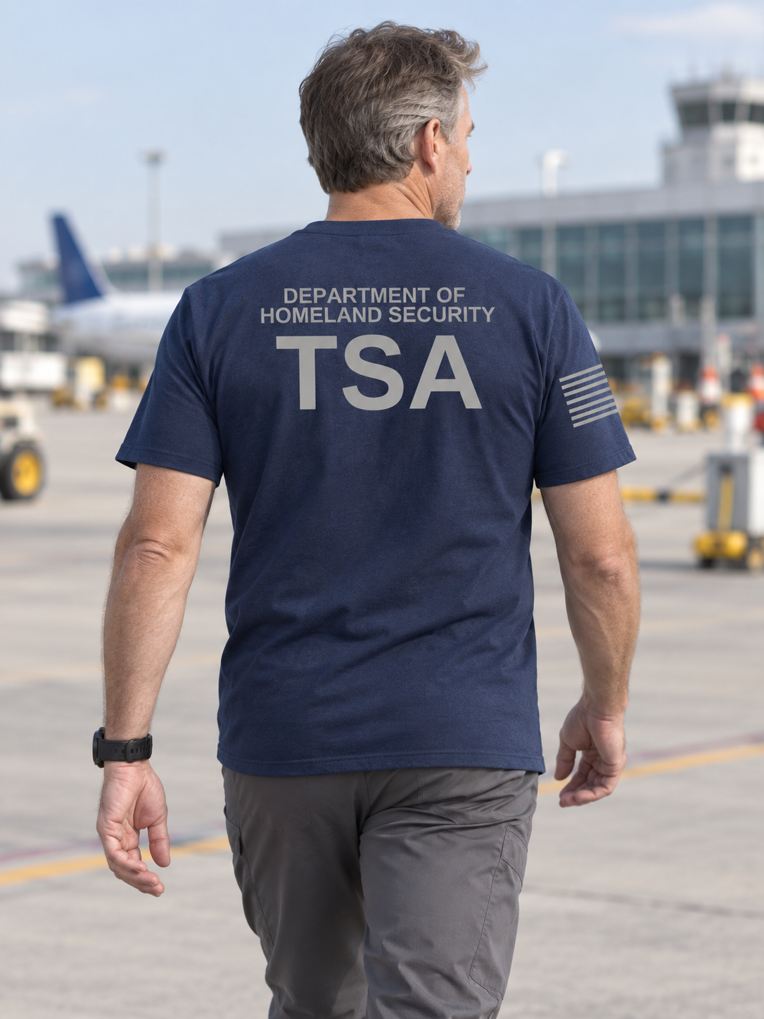 SUBDUED DHS TSA Agency Identifier T Shirt - Short Sleeve — Navy Blue lifestyle view