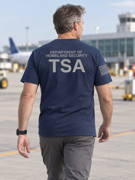 SUBDUED DHS TSA Agency Identifier T Shirt - Short Sleeve — Navy Blue lifestyle view