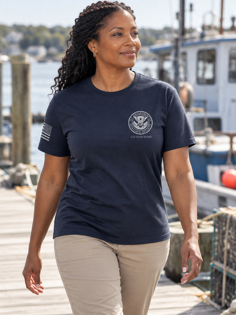 SUBDUED DHS U.S. Coast Guard Agency Identifier T Shirt - Short Sleeve — Navy Blue lifestyle view