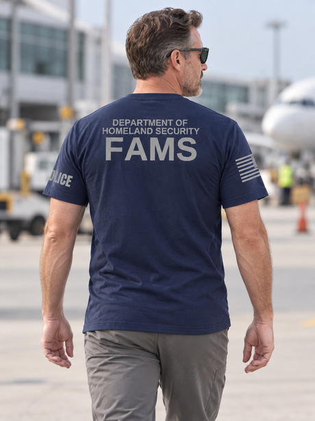 SUBDUED DHS FAMS Agency Identifier T Shirt - Short Sleeve — Navy Blue lifestyle view