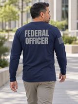 SUBDUED Federal Officer Identifier T Shirt - Long Sleeve — Navy Blue lifestyle view