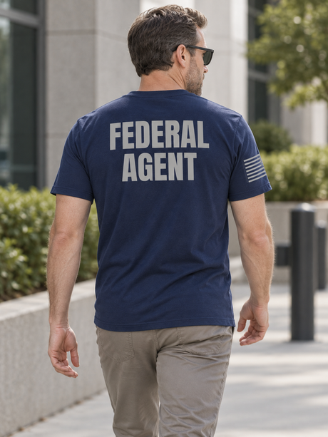 SUBDUED Federal Agent Identifier T Shirt - Short Sleeve — Navy Blue lifestyle view