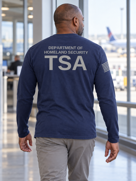SUBDUED DHS TSA Agency Identifier T Shirt - Long Sleeve — Navy Blue lifestyle view