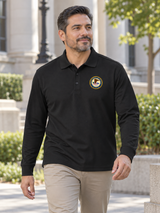 Department of Justice Polo Shirt - Men's Long Sleeve — Black lifestyle view
