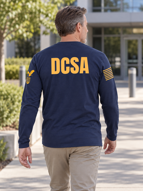 DCSA Agency Identifier T Shirt - Long Sleeve — Navy Blue lifestyle view