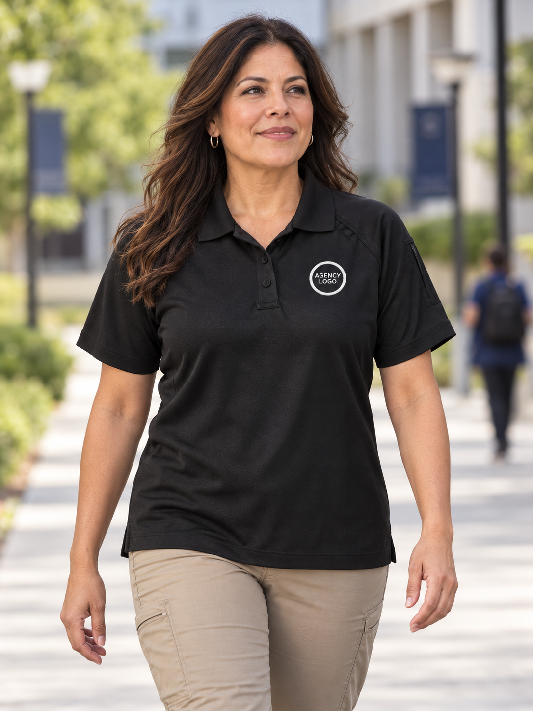 Women's Tactical Short Sleeve Polo — Black lifestyle view