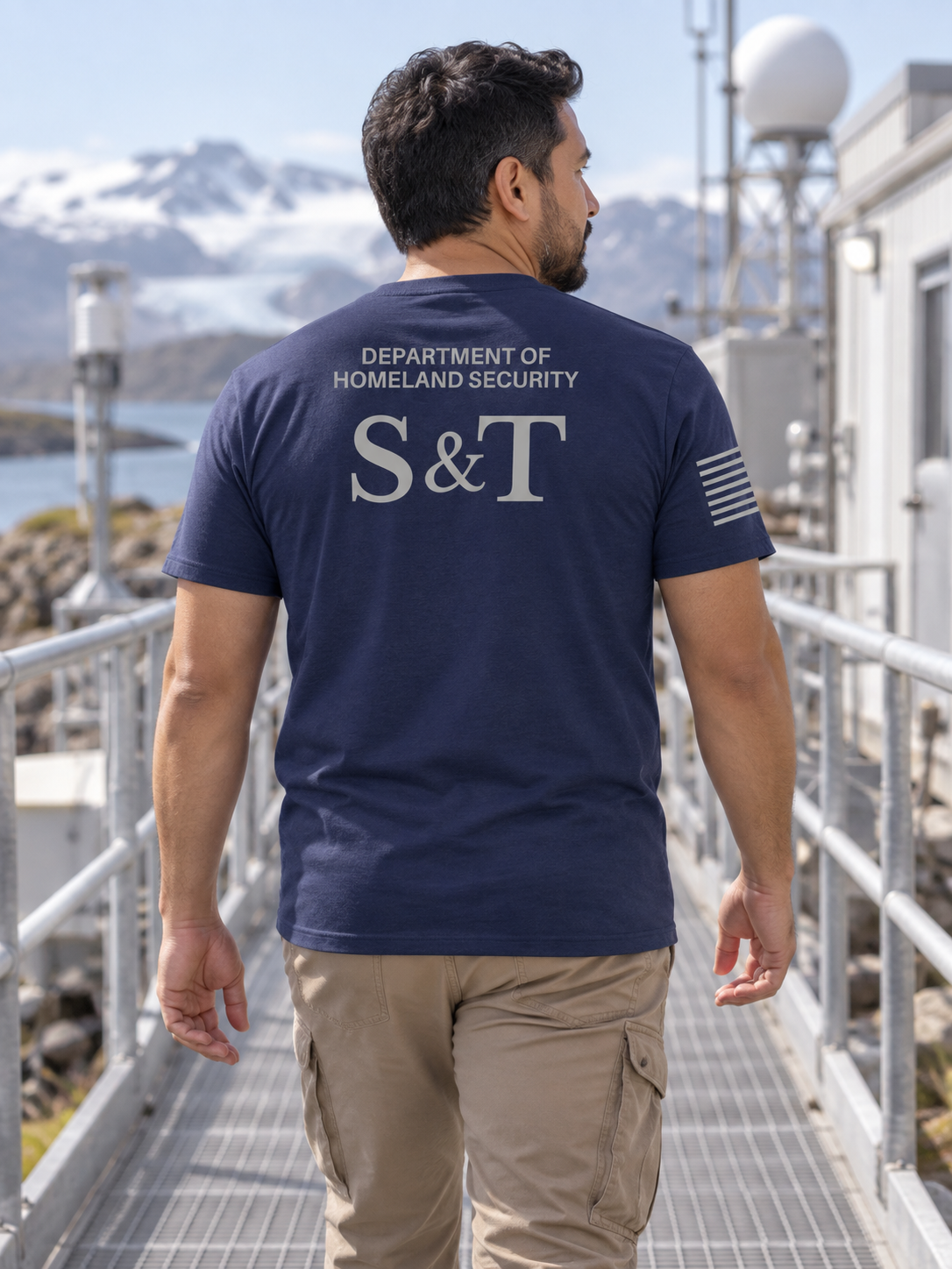 SUBDUED DHS Science & Technology Agency Identifier T Shirt - Short Sleeve — Navy Blue lifestyle view