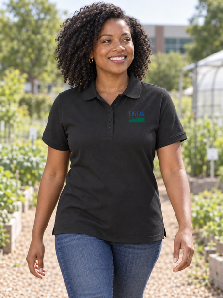 USDA Polo Shirt - Women's Short Sleeve — Black lifestyle view