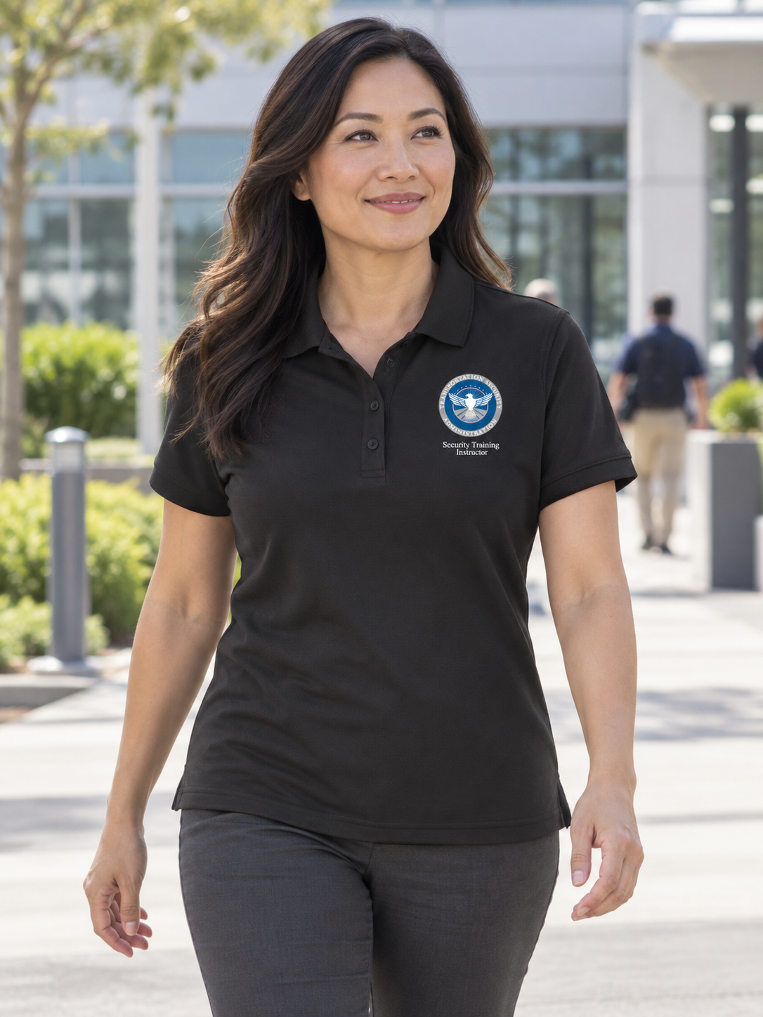 Security Training Instructor TSA Polo Shirt - Women's Short Sleeve — Black lifestyle view