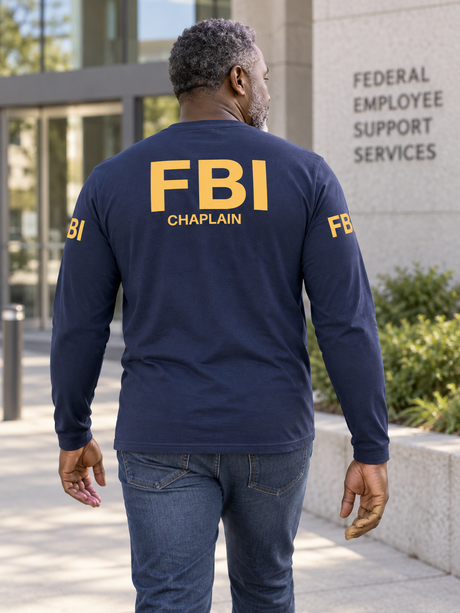 FBI Chaplain Agency Identifier T Shirt - Long Sleeve — Navy Blue lifestyle view