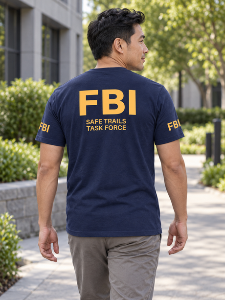 FBI Agency Safe Trails Task Force T Shirt - Short Sleeve — Navy Blue lifestyle view
