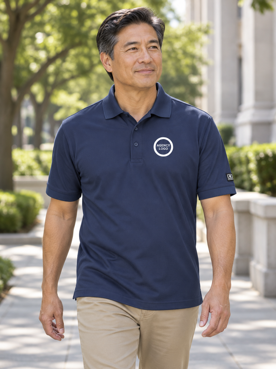 Men's Short Sleeve Agency Polo — Navy Blue lifestyle view