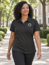 Women's Short Sleeve Agency Polo — Black lifestyle view