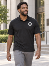 Mercer+Mettle™ Stretch Jersey Polo — Black lifestyle view