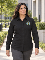 DCSA - Women’s Long Sleeve Stretch Woven Shirt — Black lifestyle view