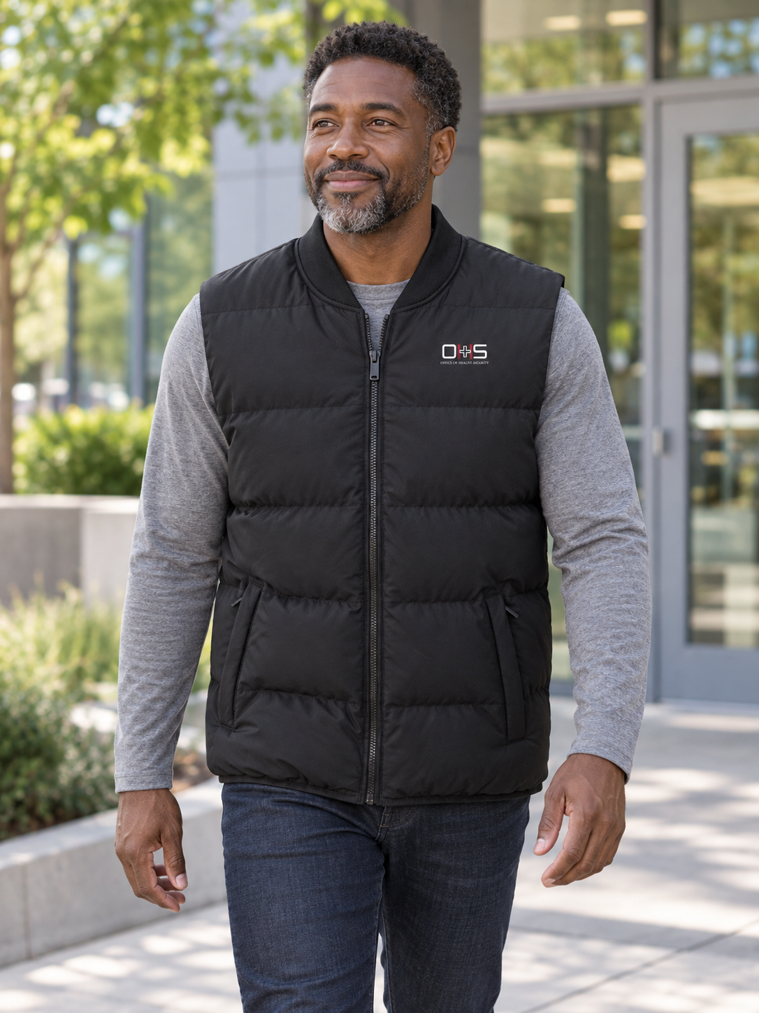 OHS Logo - Agency Puffer Vest — Black lifestyle view