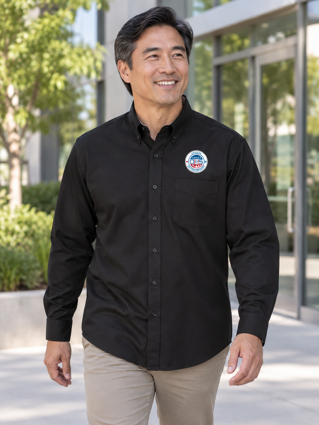 OHS Seal - Men's Executive Agency Long Sleeve — Black lifestyle view