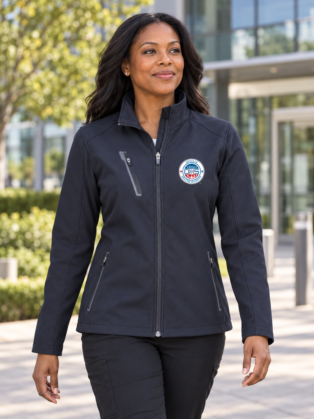 OHS Seal - Tactical Women's Soft Shell — Navy Blue lifestyle view