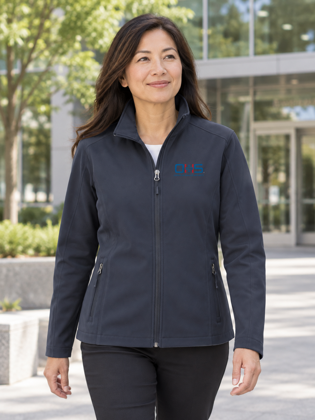 OHS Logo - Women's Soft Shell — Navy Blue lifestyle view