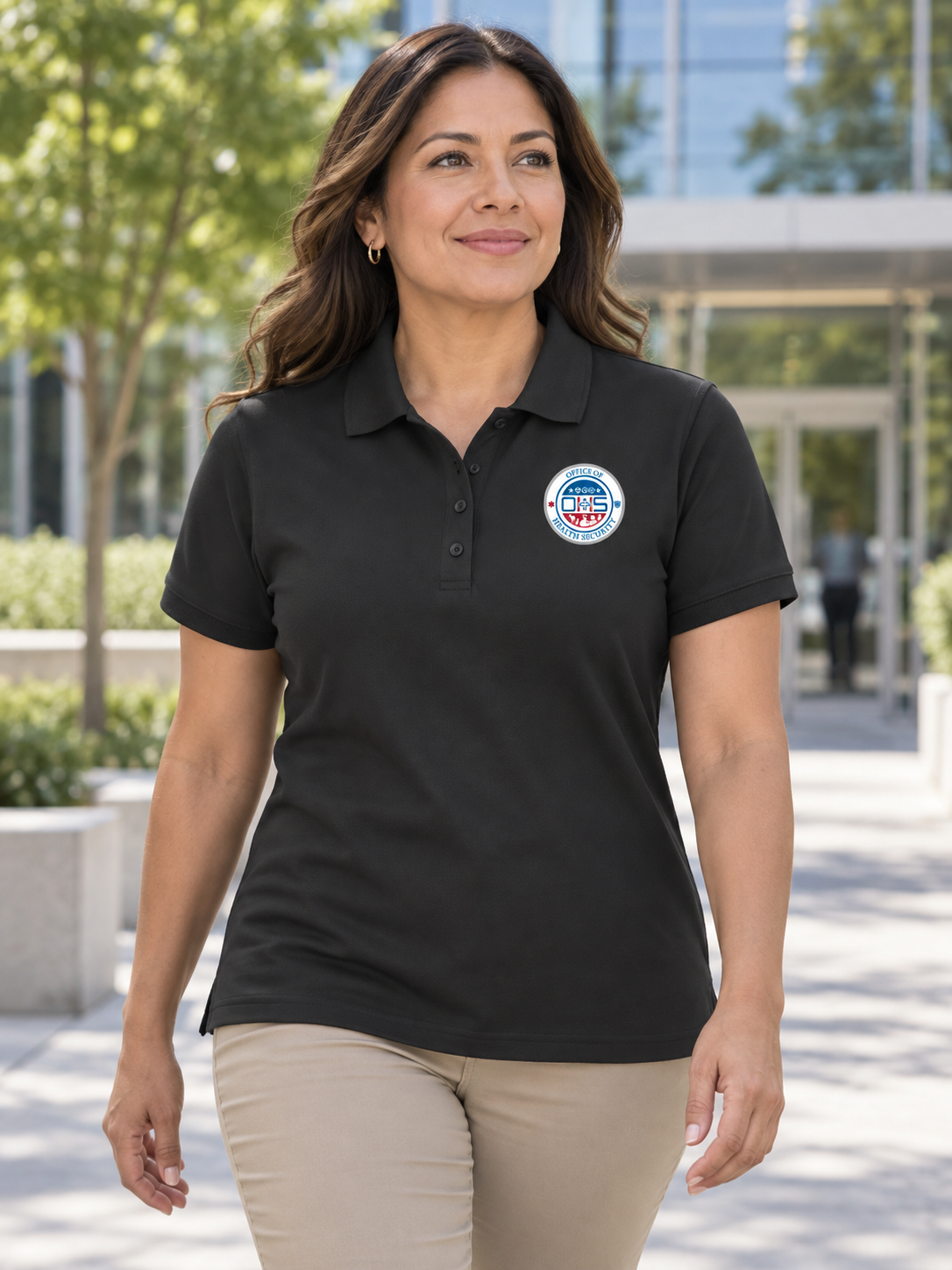 OHS Seal Polo Shirt - Women's Short Sleeve — Black lifestyle view