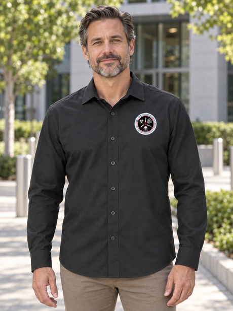 CWMD Mercer+Mettle™ Long Sleeve Stretch Woven Shirt — Black lifestyle view